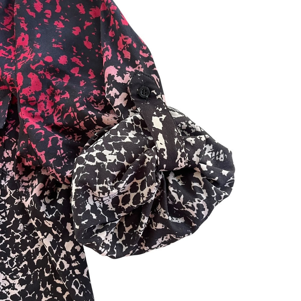 Calvin Klein Women XL Red Black Snakeskin Print Roll Tab Sleeve Button Front Top - Picture 13 of 16